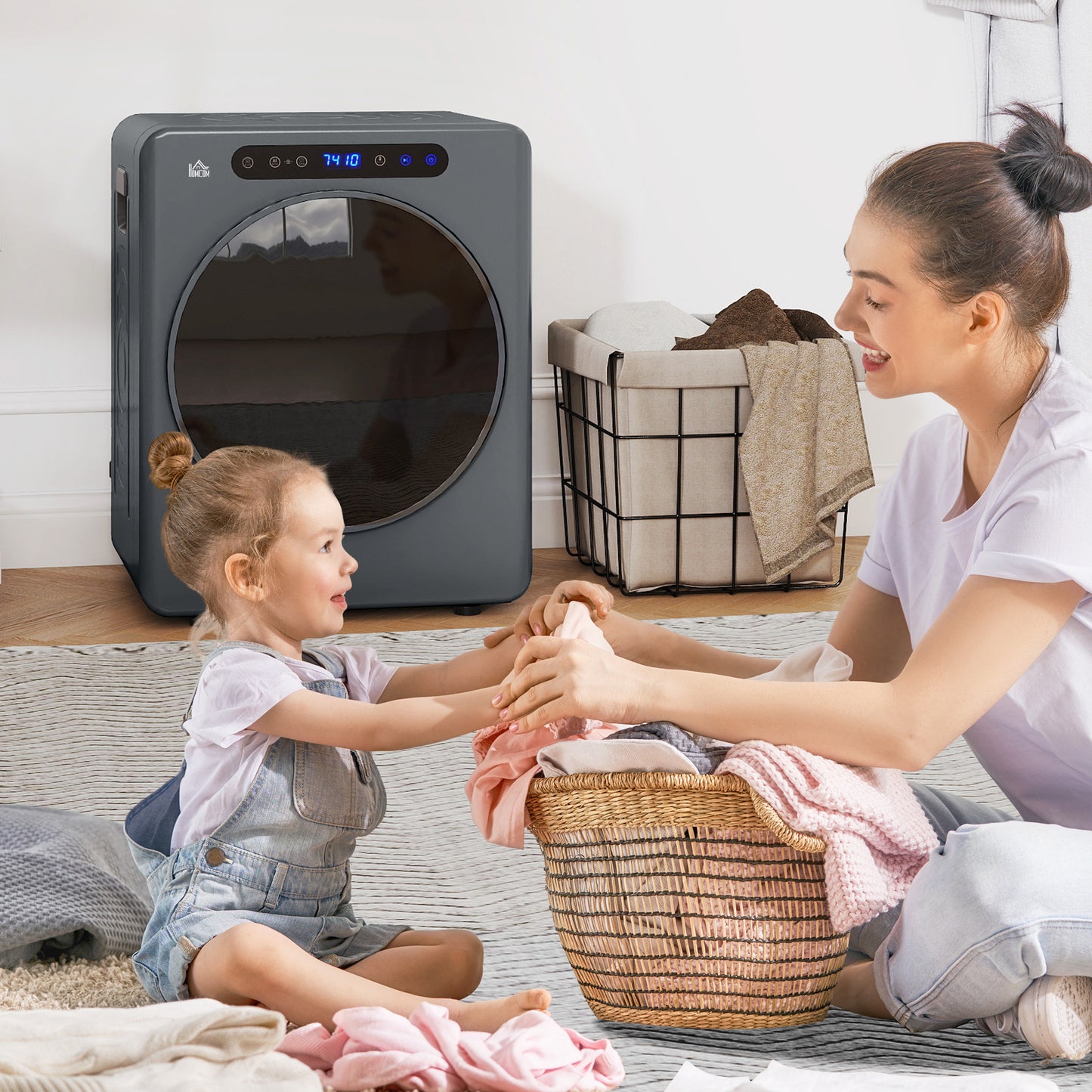 HOMCOM Wäschetrockner, 6 Programme, 40-60℃, 3 kg Kapazität, kompakt, Touch-Bedienung, Grau