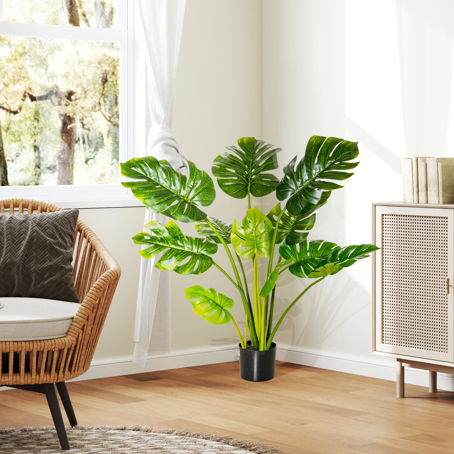 HOMCOM künstliche Pflanzen 110 cm künstlicher Monstera Kunstpflanzen im Topf Kunstbaum Zimmerpflanze Dekopflanze Büropflanze Kunststofftopf für drinnen und draußen