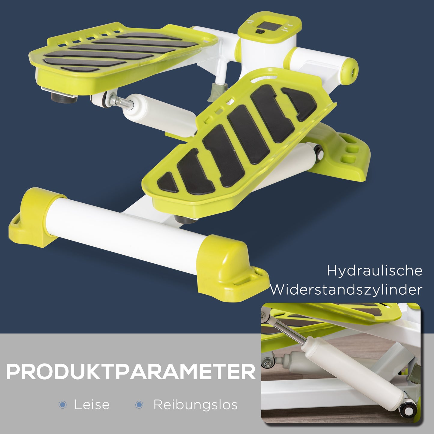 HOMCOM Mini-Stepper, tragbar, rutschfest, Hydraulikzylinder, LCD-Display, Metall/ABS, 48x34x21 cm, Weiß/Gelb