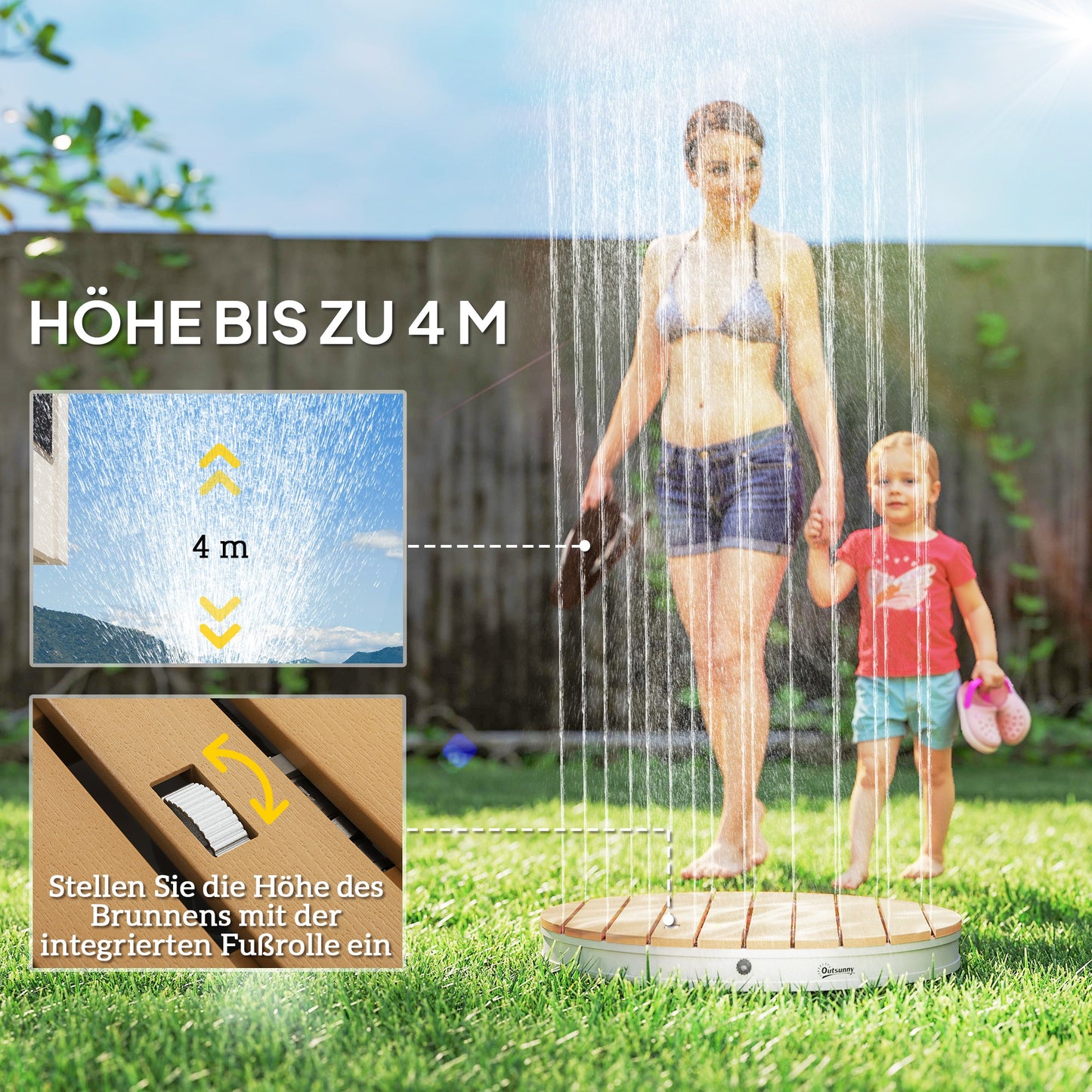 Outsunny Tragbares Außenduschen-Set mit anpassbarer Fontäne, Aluminiumbasis, UV- und Frost-resistent, Naturholzoptik