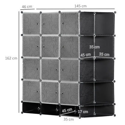 HOMCOM Modularer Aufbewahrungsschrank, Kleiderschrank, 16 Fächer, Kunststoff, Stahl