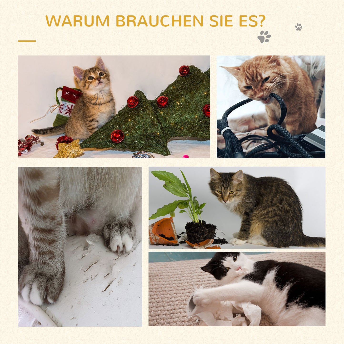 PawHut Katzenbaum Kratzbaum Kletterbaum Katzenkratzbaum, kuschelige Aussichtsplattformen, beige und kaffee, Spanplatte, Plüsch, Jute, 61x41x96 cm