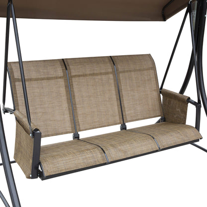 Outsunny 3-Sitzer Hollywoodschaukel, Gartenschaukel mit Sonnendach, Schaukelbank mit Ablage, Aluminium, 196 x 128 x 172 cm, Braun