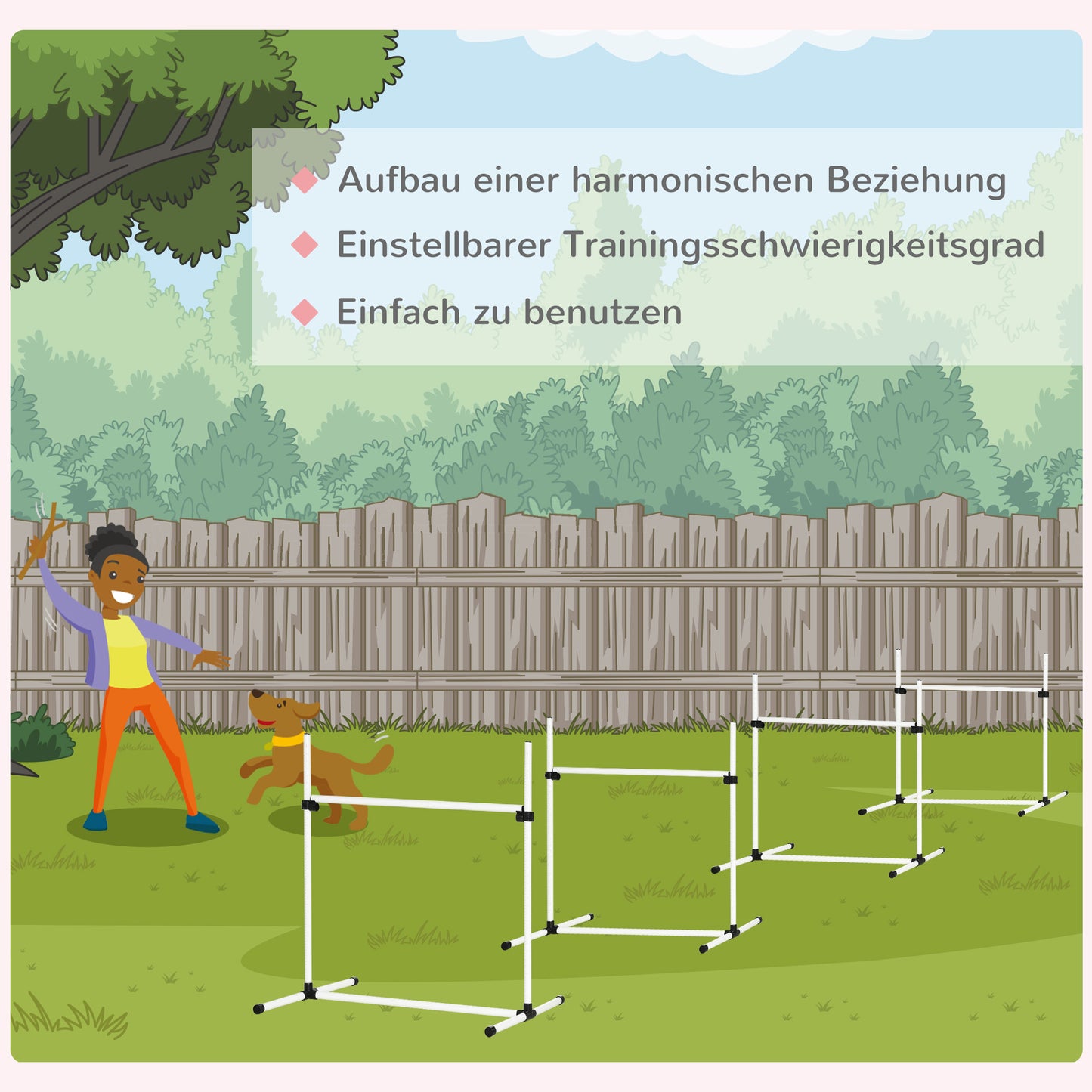 PawHut Agility Set Hunde 4-teiliges höhenverstellbar Agility-Ausrüstung Sprungstangen-Set Steckhürdenset mit 4 Hürden Tragetasche Koordinationstraining Sprungstangen-Set für Spiele Training