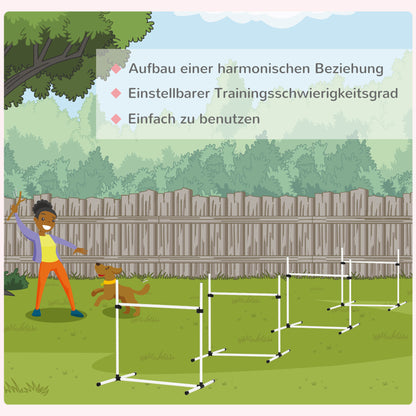 PawHut Agility Set Hunde 4-teiliges höhenverstellbar Agility-Ausrüstung Sprungstangen-Set Steckhürdenset mit 4 Hürden Tragetasche Koordinationstraining Sprungstangen-Set für Spiele Training