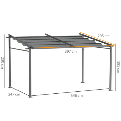 Outsunny Pergola, inklusive Befestigungsmaterial, ausziehbares Dach, 3,97 m x 2,95 m x 2,3 m, Dunkelgrau