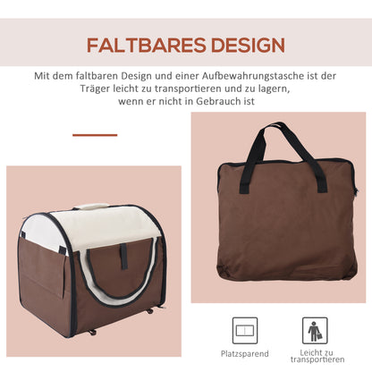 PawHut Hundebox faltbare Hundetransportbox Haustierrucksack mit Kissen Reisetasche Transportbox für Tier wasserdicht Oxfordstoff Kaffee 61 x 46 x 51 cm
