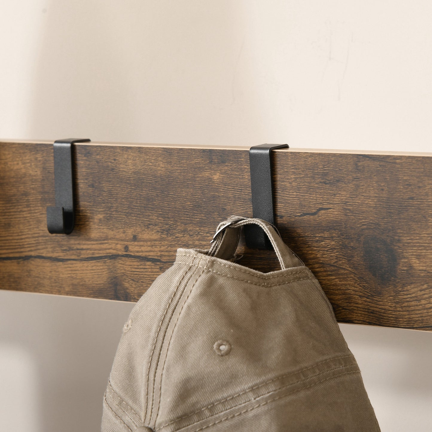 HOMCOM Garderobenständer Schuhregal Kleiderständer mit 8 Haken 2 Ablagen MDF Schwarz 72 x 34 x 185 cm
