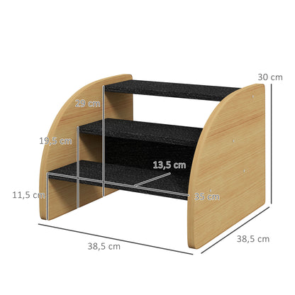 PawHut Haustiertreppe Hundetreppe, 3 Stufen, kleiner Hund, 38,5 cm x 38,5 cm x 30 cm, Eiche + Schwarz