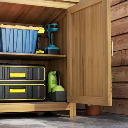 Outsunny Gartenschrank, Holzkommode mit 2 Regalen für Garten, Terrasse, Wetterfest, 110 x 50 x 85 cm, Braun