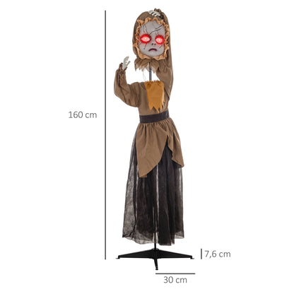 HOMCOM Grusel-Puppe Halloween-Dekoration, beweglicher Kopf, rote Augen, Batteriebetrieb