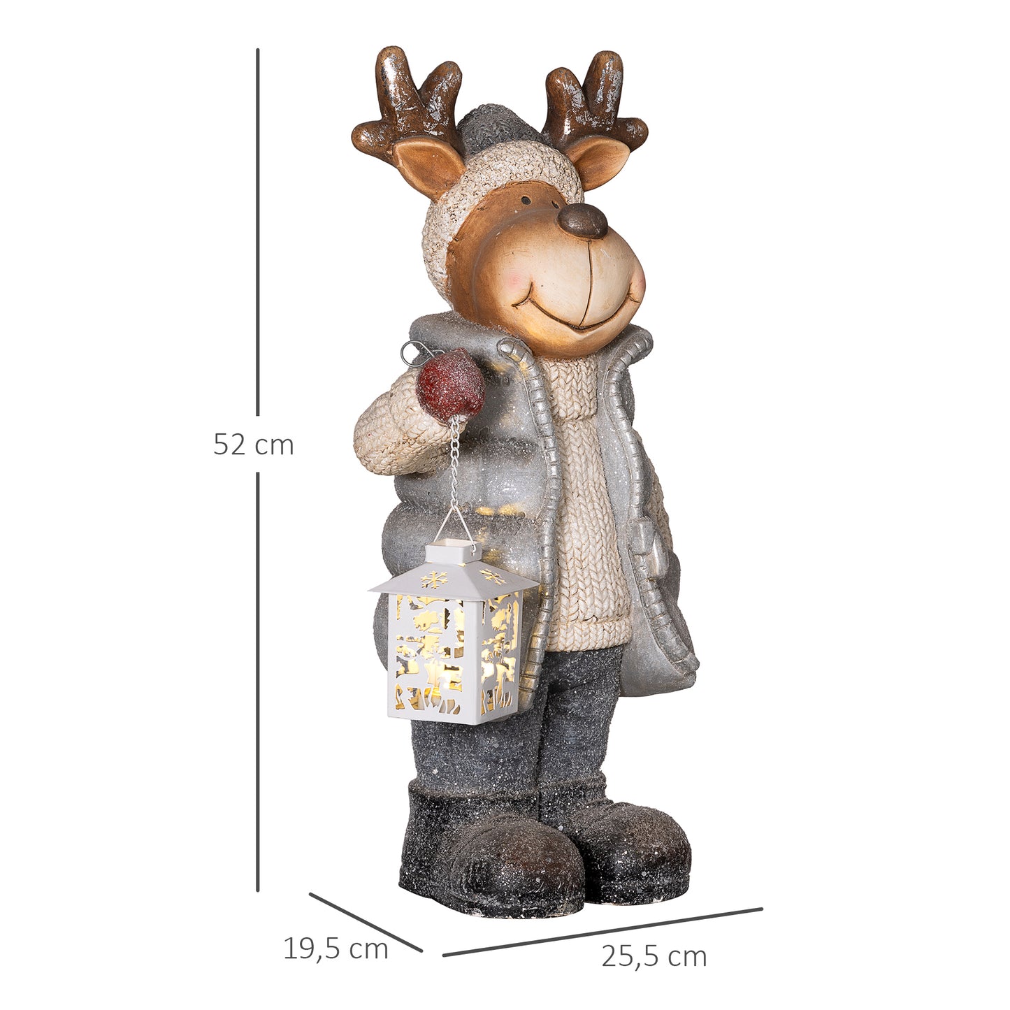 HOMCOM Weihnachtsdeko, Rentier mit Laterne, LED, batteriebetrieben, 25,5 x 19,5 x 52 cm