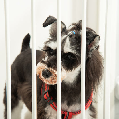 PawHut Hunde Absperrgitter Türschutzgitter Haustierschutzgitter verstellbar klappbar Kamingitter mit automatische schließenden Tür 3 Paneele für Ofen Wandmontage/Freistehend Weiß 202,5 x 76 cm