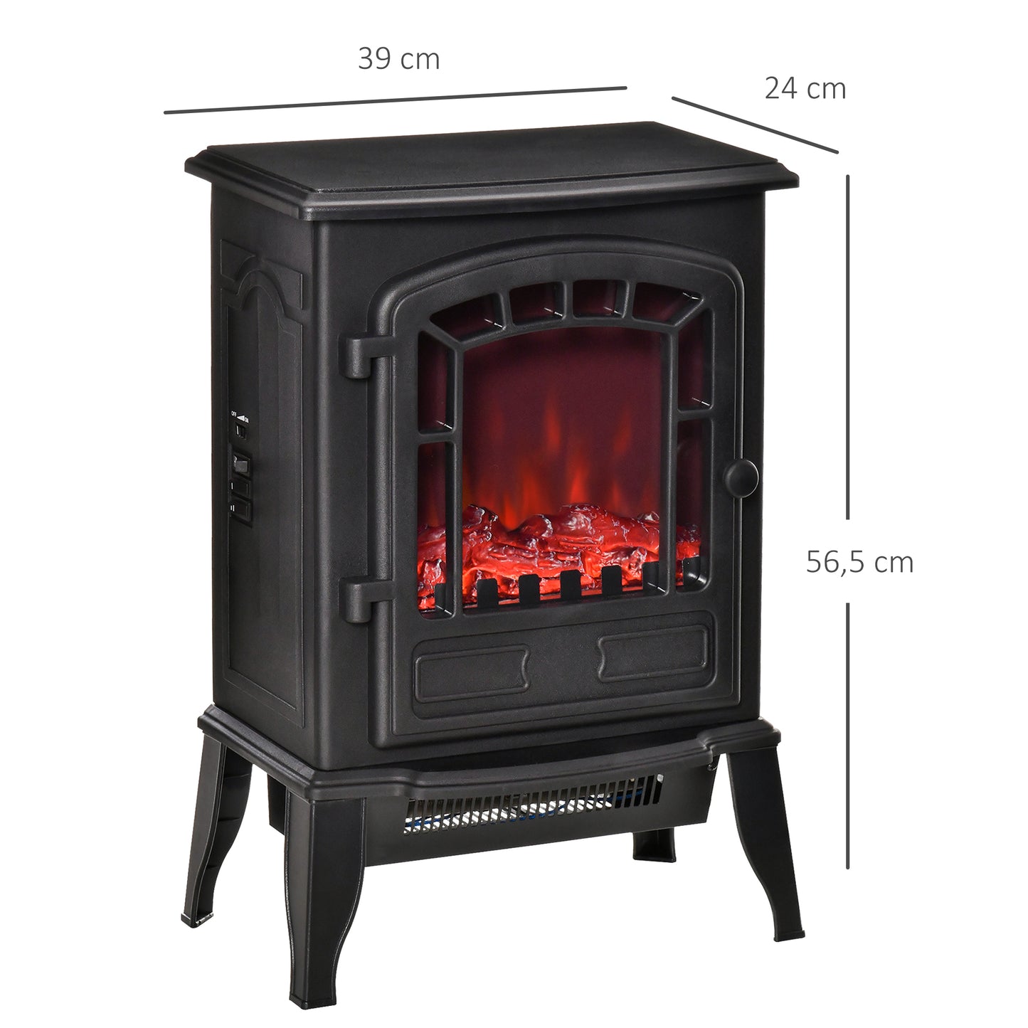 HOMCOM Elektrischer Bodenkamin, 2 Heizstufen, realistischer Flammeneffekt, vielseitig