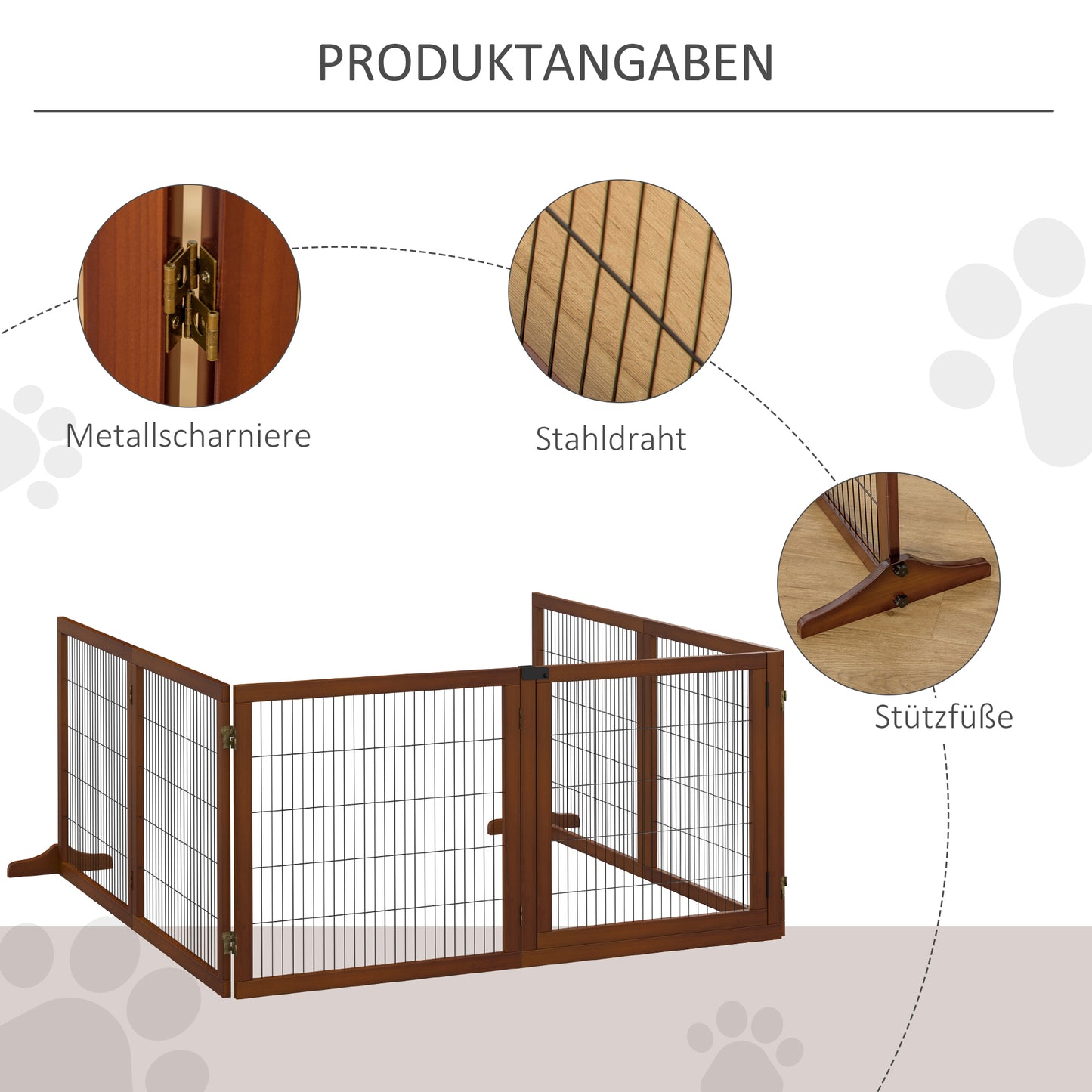 PawHut Absperrgitter für Hunde، klappbar، Kiefernholz، 432 × 36 × 70 سم، كافيه
