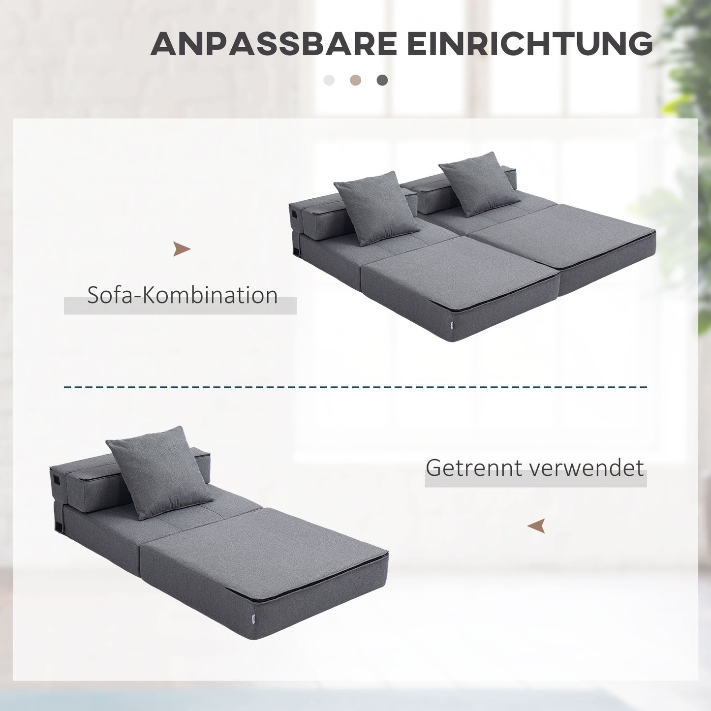 HOMCOM Schlafsessel Relaxsessel Gästebett. abnehmbarer Bezug, 70 cm x 70 cm x 61 cm, Dunkelgrau