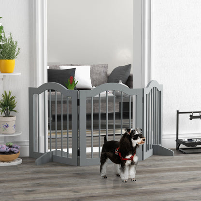 PawHut Absperrgitter Hund 3-teilig, 154,5 x 61 cm Faltbar Hundegitter mit Tür, 2 Stützfüßen Hellgrau
