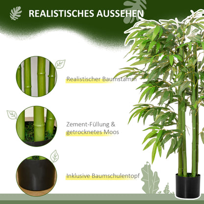HOMCOM Künstliche Pflanze, Bambus aus Kunststoff im Topf, 780 Blätter, realistischer Look, kaum Pflegeaufwand, 140 cm, Grün