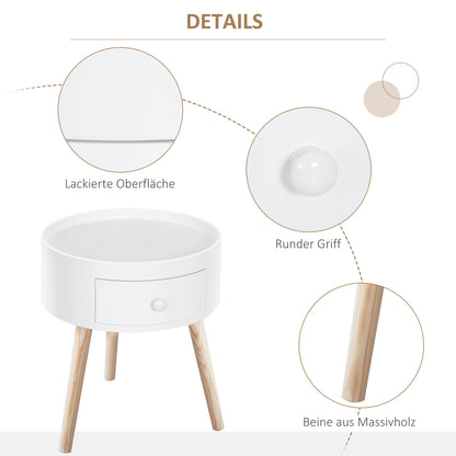 HOMCOM Couchtisch mit Schublade, rund, Skandi-Design, Schutzrand, Holz, Ø38 x H45 cm, Weiß