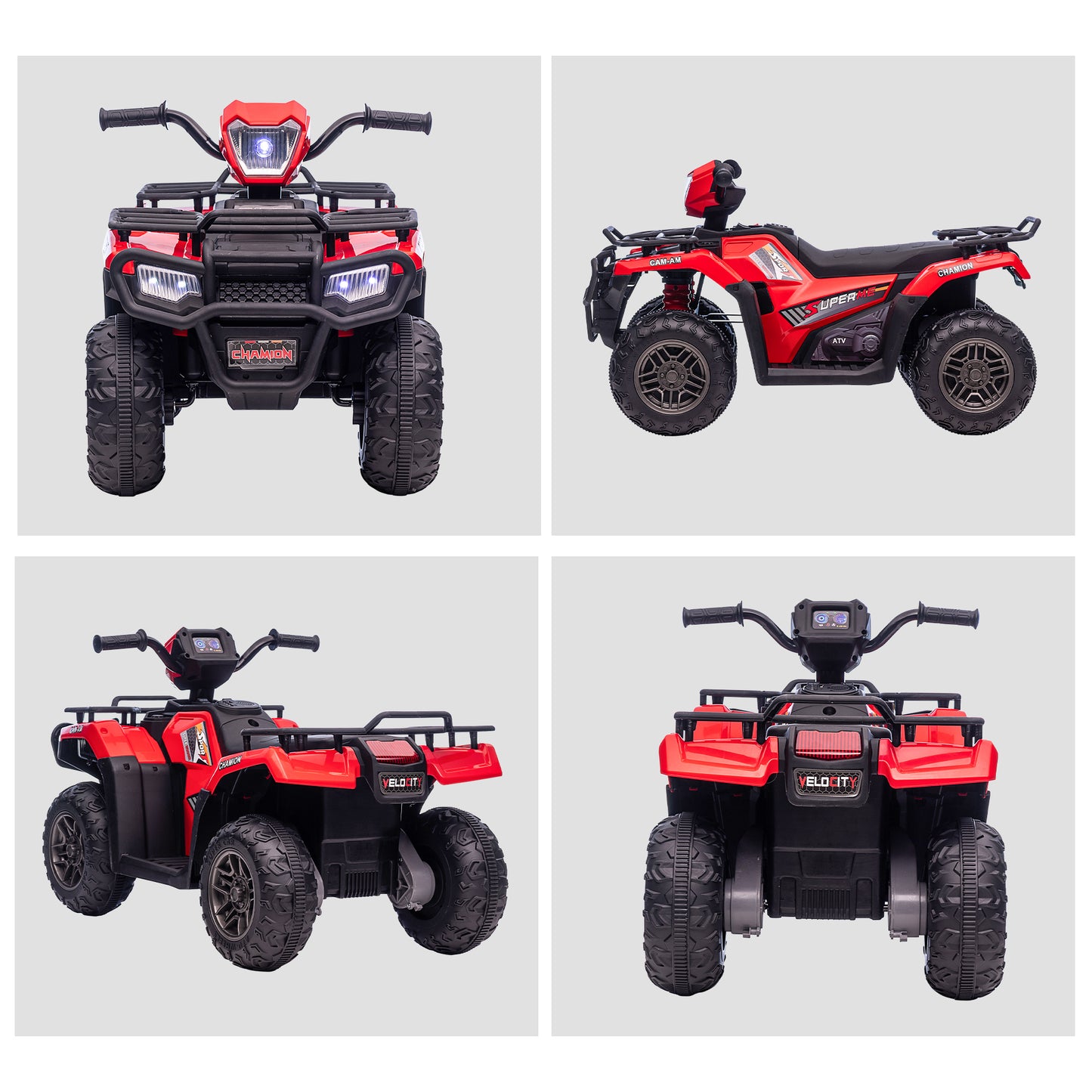HOMCOM Kinder-Elektroquad, max. 4 km/h, ab 3 Jahren, LED-Scheinwerfer, Musikanschluss, schwarz+rot 88 x 45 x 50 cm