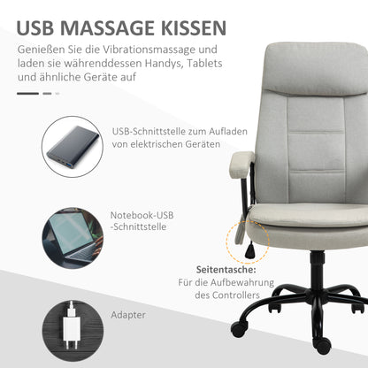 Vinsetto Bürostuhl Massage höhenverstellbarer Chefsessel Gamingstuhl mit Massagefunktion, ergonomischer Drehstuhl Massage Sessel Lendenwirbelsäulenmassage Leinen-Gefühl Beige 63 x 70 x 112-121 cm