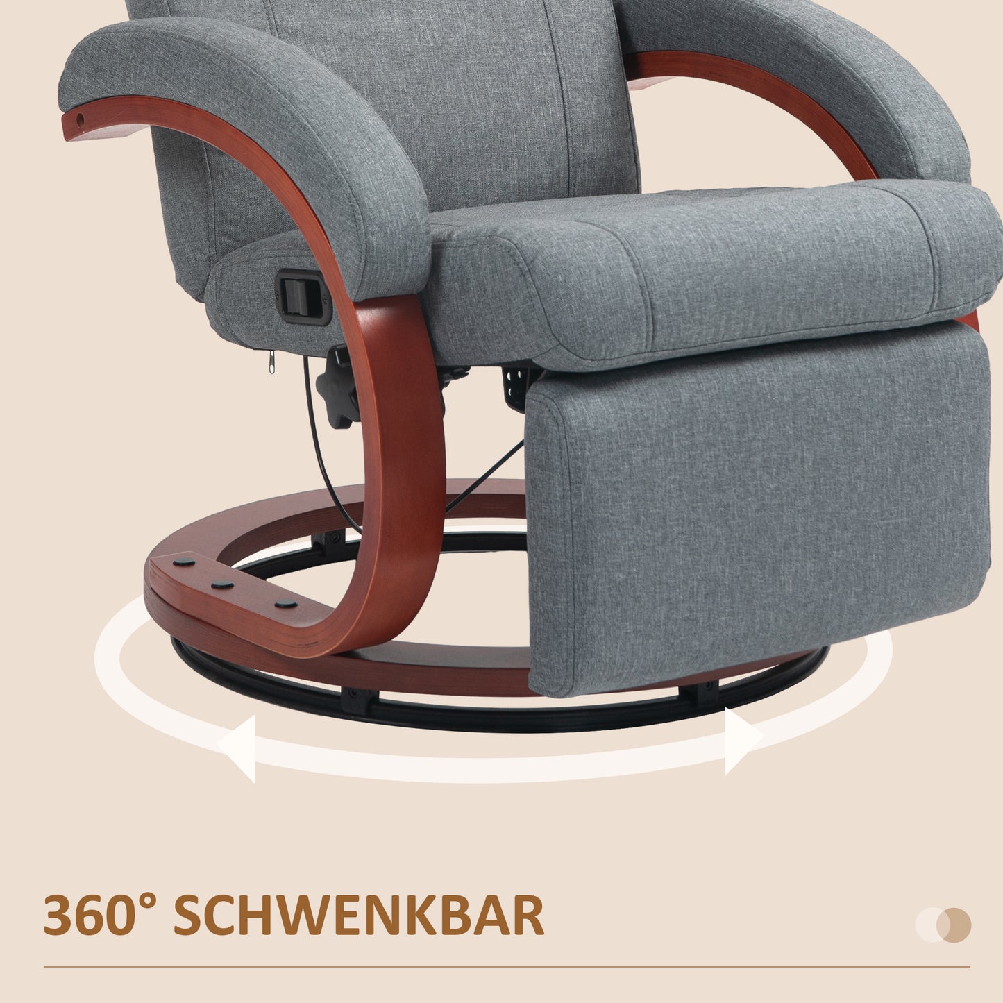 HOMCOM Relaxsessel mit klappbarer Fußstütze, drehbar, neigbare Lehne, Leinenoptik, bis 140 kg, Grau