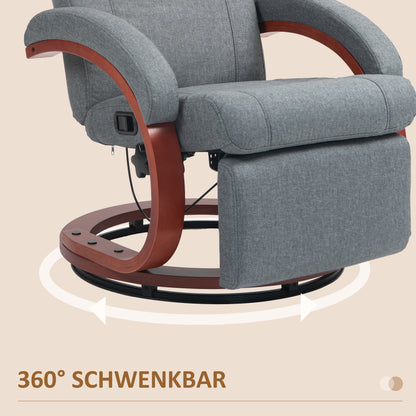 HOMCOM Relaxsessel mit klappbarer Fußstütze, drehbar, neigbare Lehne, Leinenoptik, bis 140 kg, Grau