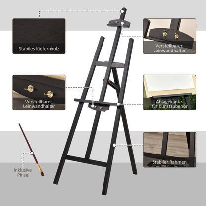 HOMCOM Staffelei Holz 134,5 cm hoch Holzstaffelei für Leinwände bis 108 cm Feldstaffelei Atelierstaffelei für Malerei, Skizze, Hochzeit, Ausstellung Schwarz