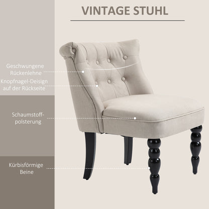 HOMCOM Relaxsessel Vintage Ruhesessel Relaxstuhl Polstersessel Esszimmerstuhl Leinenbezug Holzgestell Beige+Schwarz 67 x 67 x 78 cm