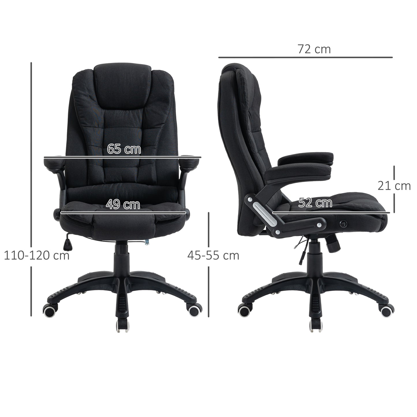 Vinsetto Bürostuhl Computerstuhl entspanntes Hinlegen höhenverstellbarer Schreibtischstuhl ergonomisch 360° Schaumstoff Kunststoff-Kunststoff leinenartiges Polyester Schwarz 65 x 72 x 100-120 cm