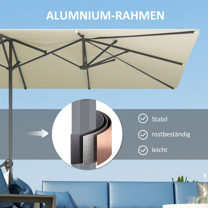 Outsunny Doppelseitiger Schirm، 451 × 264 سم Sonnenschirm mit Kurbelsystem، 12 Metallstreben، Aluminiummast، Cremeweiß