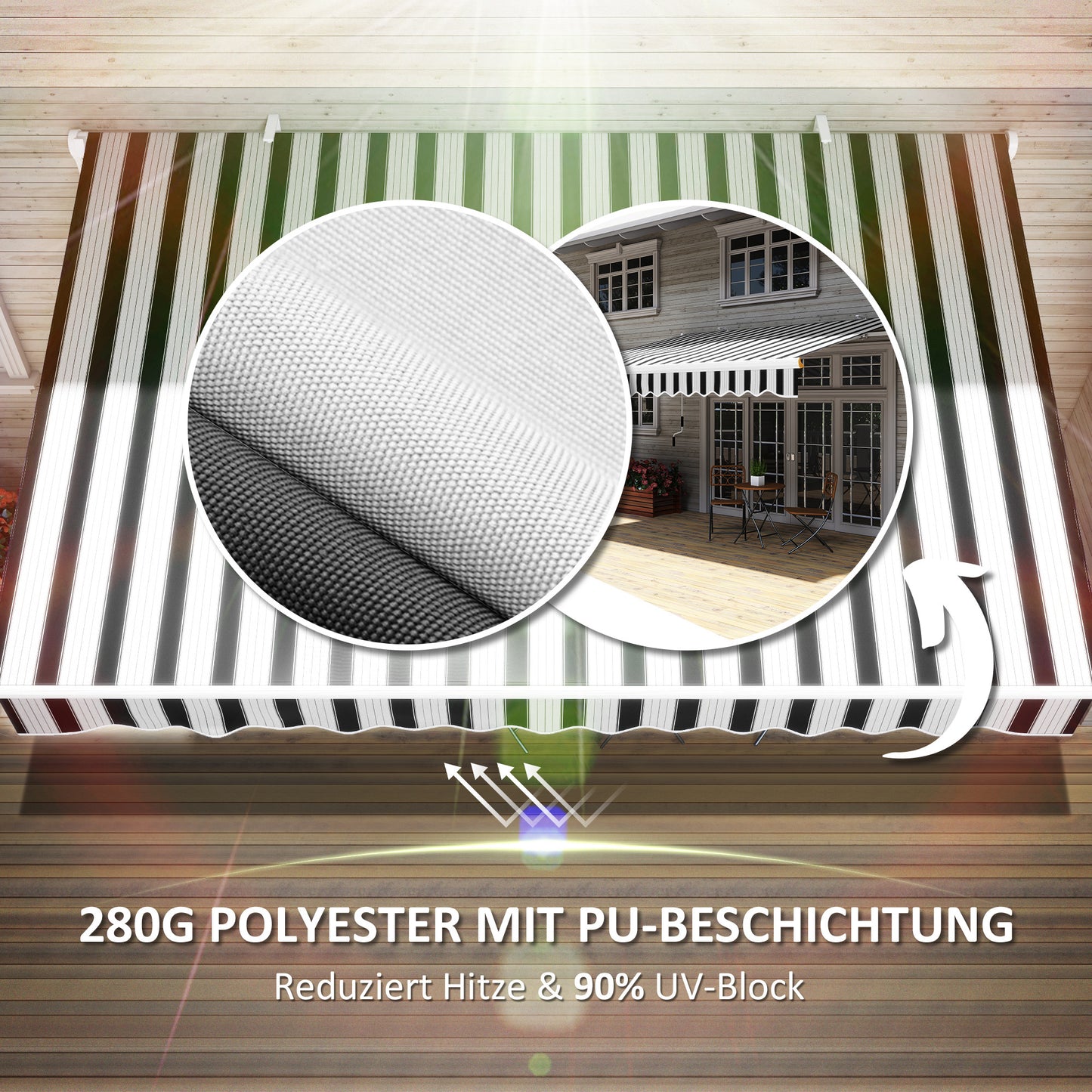 Outsunny Markise، Sonnenschutz، einfahrbar، mit Handkurbel، Metallrahmen، بوليستر، أزرق + فايس، 3,95 × 2,45 × 3,50 م