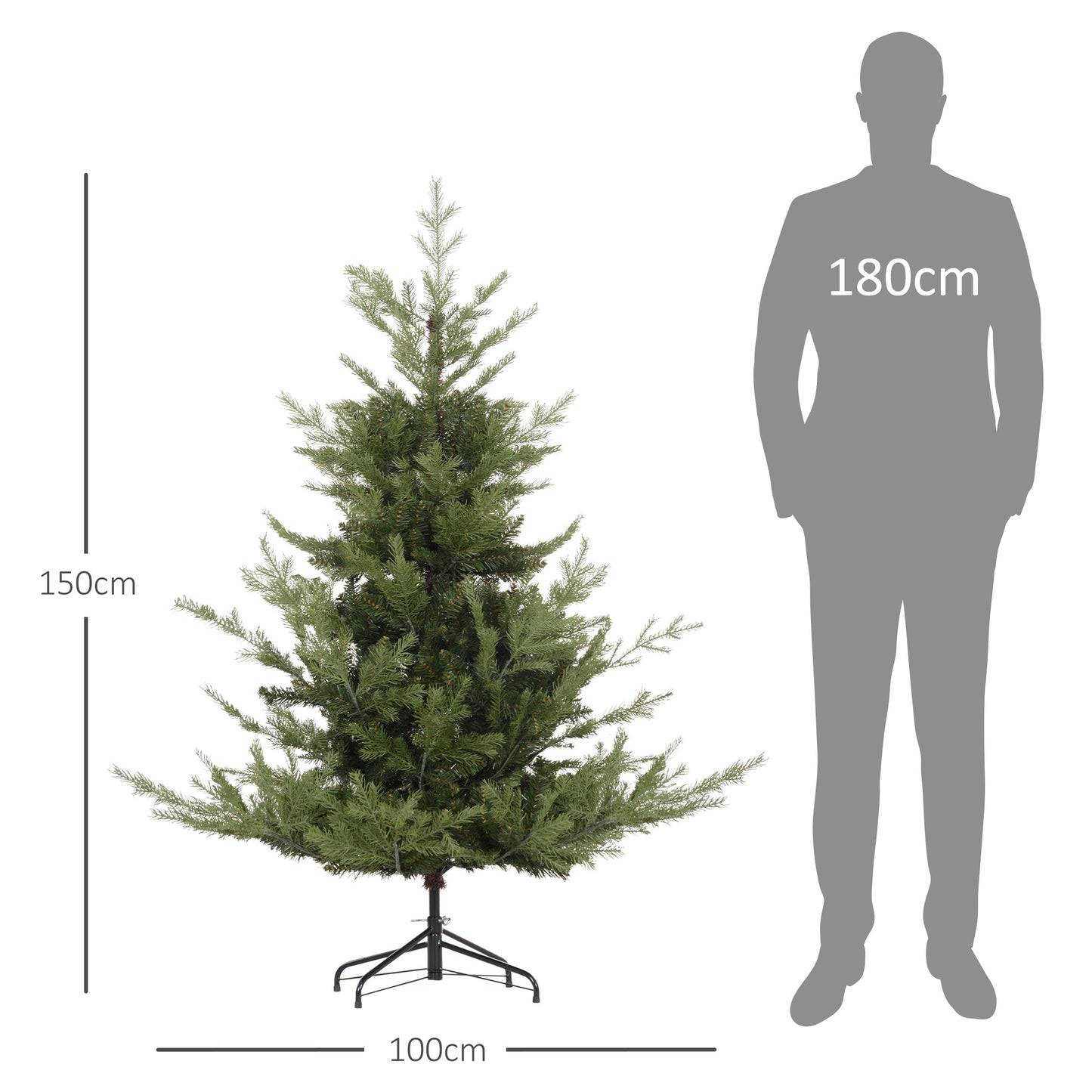 HOMCOM Weihnachtsbaum, Kunsttanne, realistisches Aussehen, schneller Aufbau, Kunststoff, Grün, 100 x 100 x 150cm