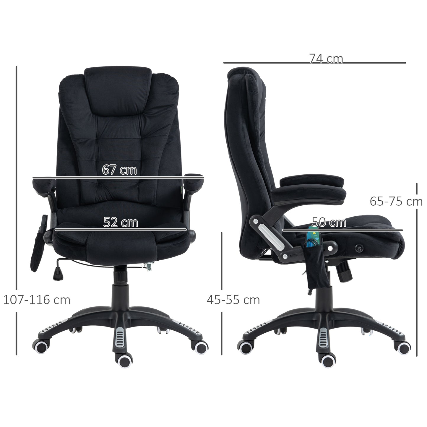 Vinsetto Bürostuhl mit Massage- & Wärmefunktion, ergonomisch, höhenverstellbar, Schwarz