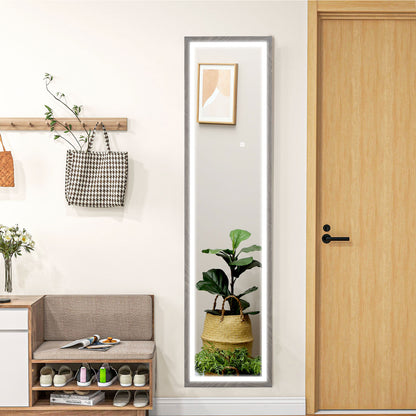 HOMCOM LED Ganzkörperspiegel, 40 x 160 cm, Touch-Steuerung, dimmbar, 3 Farben, Grau