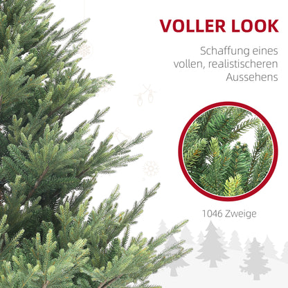 HOMCOM Künstliche norwegische Fichte, Weihnachtsbaum mit 1046 Spitzen, Metallsockel, Grün