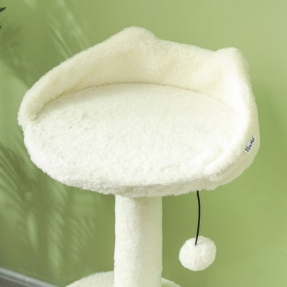 PawHut Kratzbaum mit Katzenhöhle, Spielball und Plattform, Schilfrohr/Sisal, bis 10 kg, 60 x 40 x 79 cm, Cremeweiß