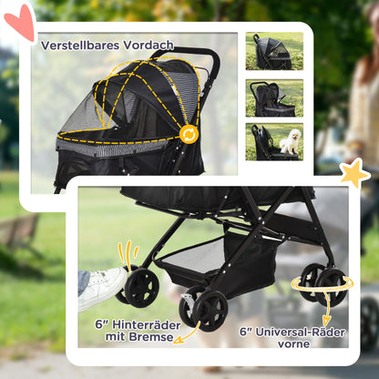 PawHut Hundebuggy Hundewagen Buggy für kleine Hunde und Katzen Haustierwagen Pet Stroller Katzenbuggy Oxford Schwarz 76,5 x 52 x 95 cm