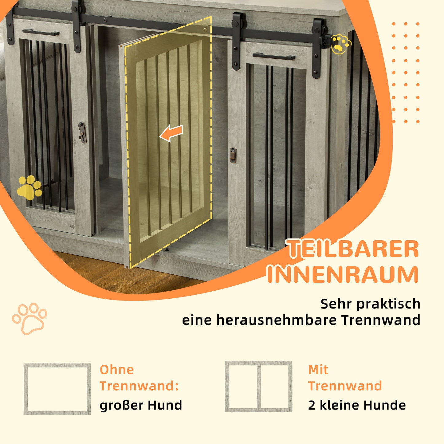 PawHut Hundekäfig mit 2 Türen, Hundebox, Transportbox für Hunde, rustikales Design, verriegelbar, Grau