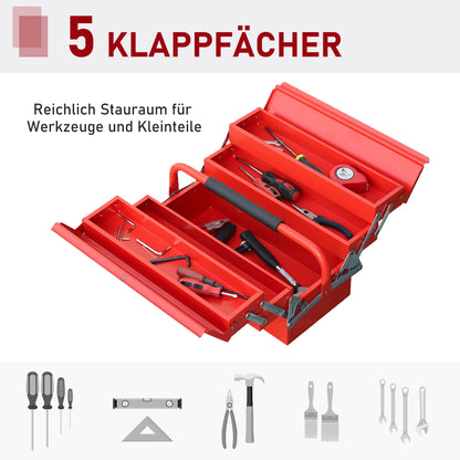 DURHAND Werkzeugkasten Werkzeugkoffer mit 5 Fächern 45 x 20 x 34,5cm Stahl Rot