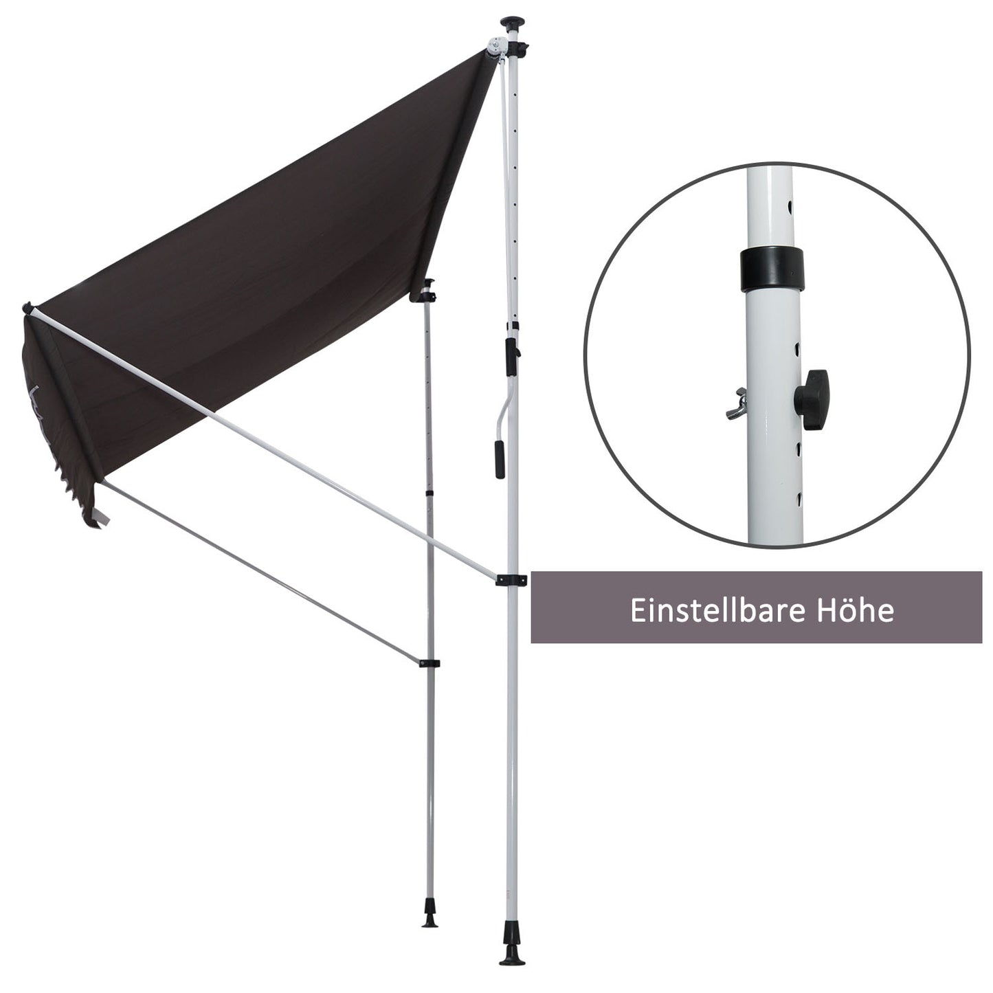 Outsunny Klemmmarkise mit Handkurbel höhenverstellbar Gelenkarmmarkise schmutzabweisend, witterungsbeständig Balkonmarkise 150cm breit Terrassenmarkise für Terrasse Balkon Veranda Grau
