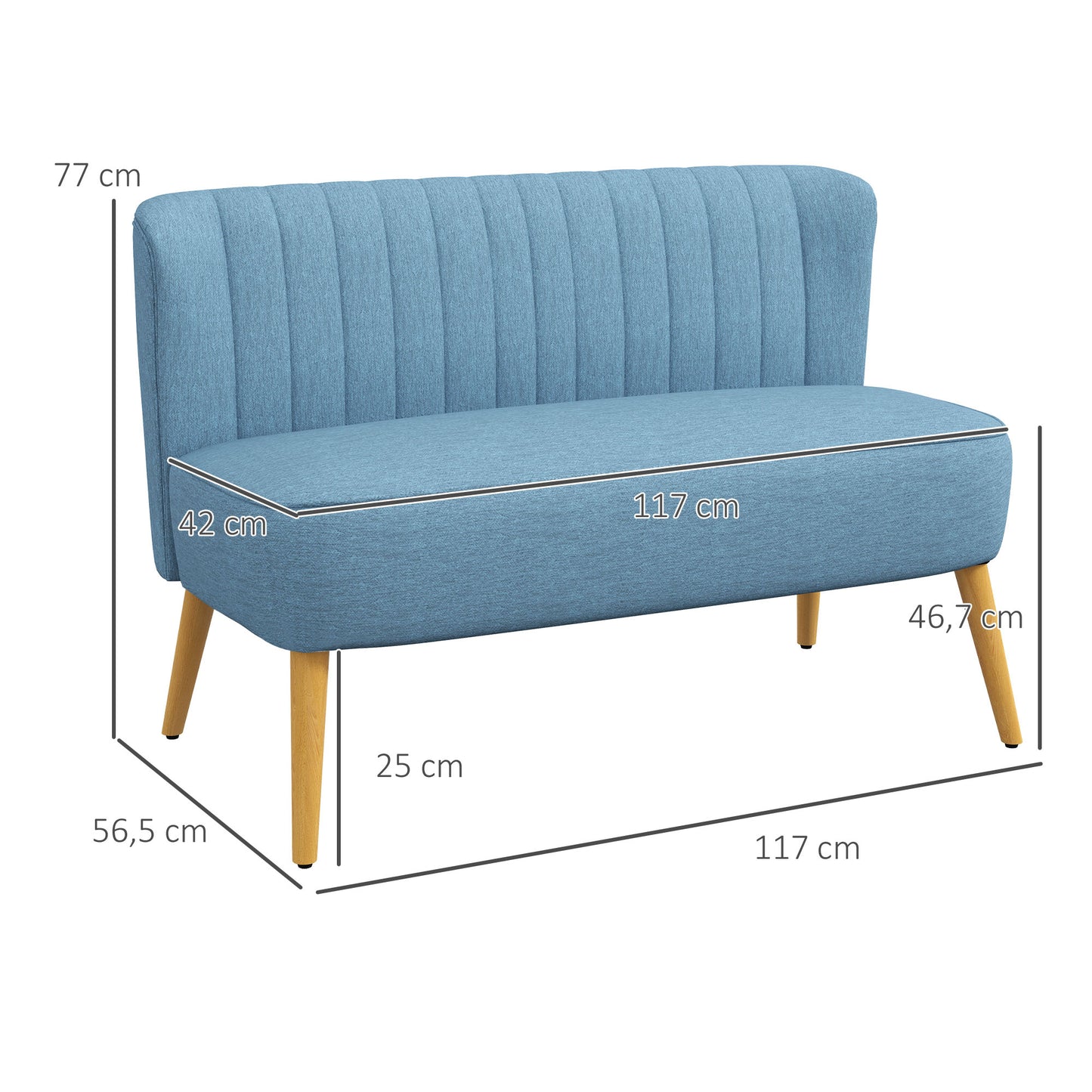 HOMCOM 2-sits soffa i retro-look, vädra polsterung, pflegeleichter Bezug, bis 150 kg, 117 x 56,5 x 77 cm, Blå