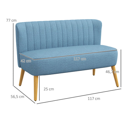 HOMCOM 2-sits soffa i retro-look, vädra polsterung, pflegeleichter Bezug, bis 150 kg, 117 x 56,5 x 77 cm, Blå