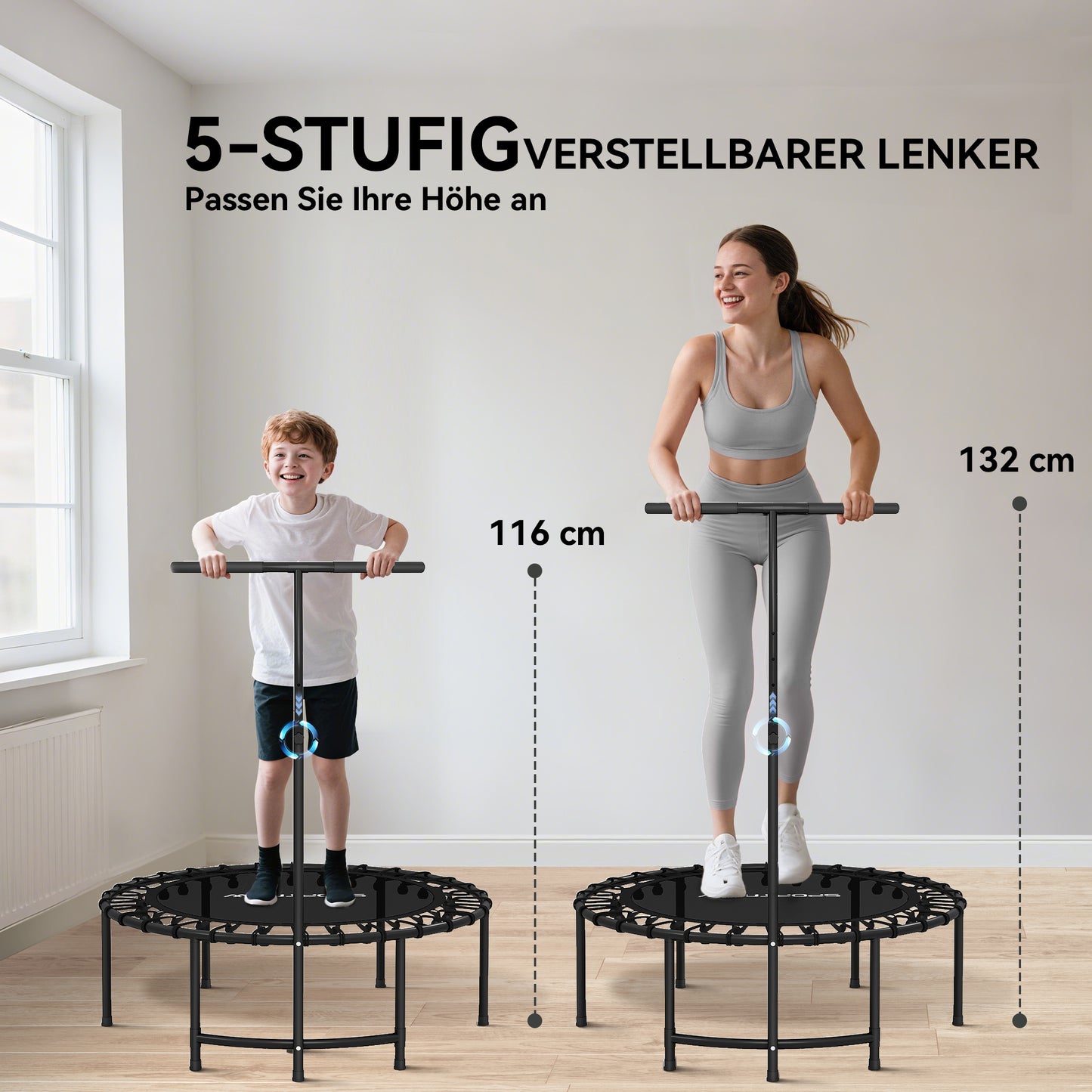 SPORTNOW Rebounder-Trampolin, 5-stufig verstellbarer Griff, Workout-Trampolin, Schwarz