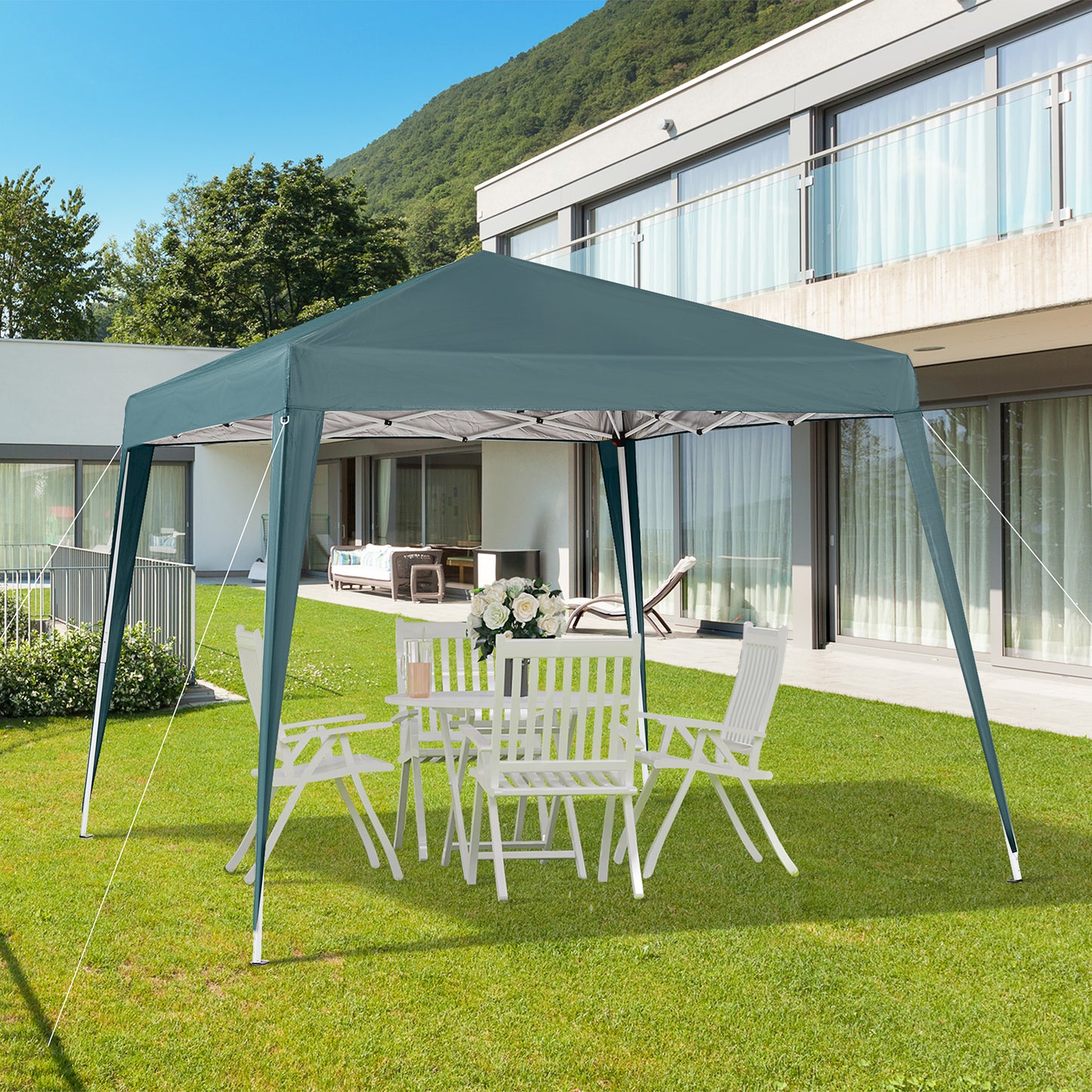 Outsunny Faltpavillon 2,4x2,4m Pavillon Faltzelt mit UV-Schutz, Partyzelt inkl. Tragetasche für Garten, Balkon, Stahl Grün