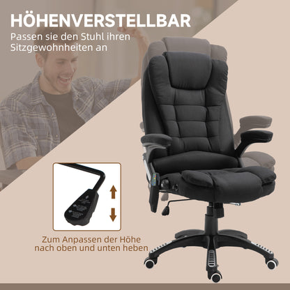 Vinsetto Bürostuhl mit Vibrationsmassage, Ergonomisch Schreibtischstuhl mit Heiz-, Liegefunktion, Höhenverstellbar Chefsessel mit Fernbedienung, Seitentasche, Leinenoptik, Schwarz