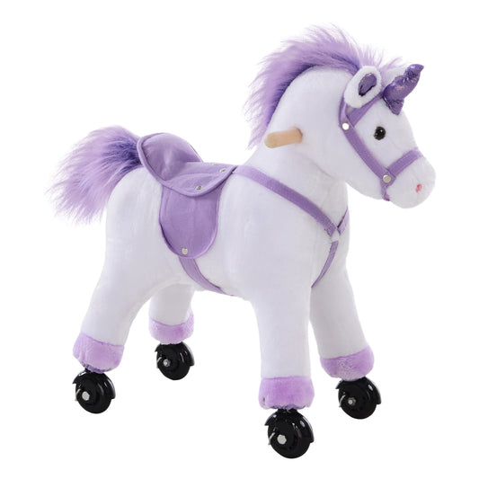 HOMCOM Reitpferd auf Rollen Spielpferd Reittier Wiehern Plüsch Lila 55 x 23 x 60 cm