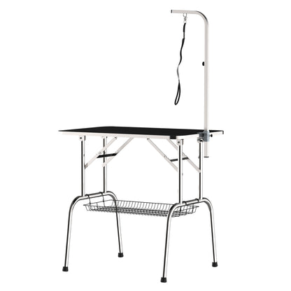 PawHut Trimmtisch Tierpflegetisch Schertisch mit Korb Hundepflegetisch klappbar Hundefriseurtisch Hunde Badetisch höhenverstellbar Edelstahl Schwarz