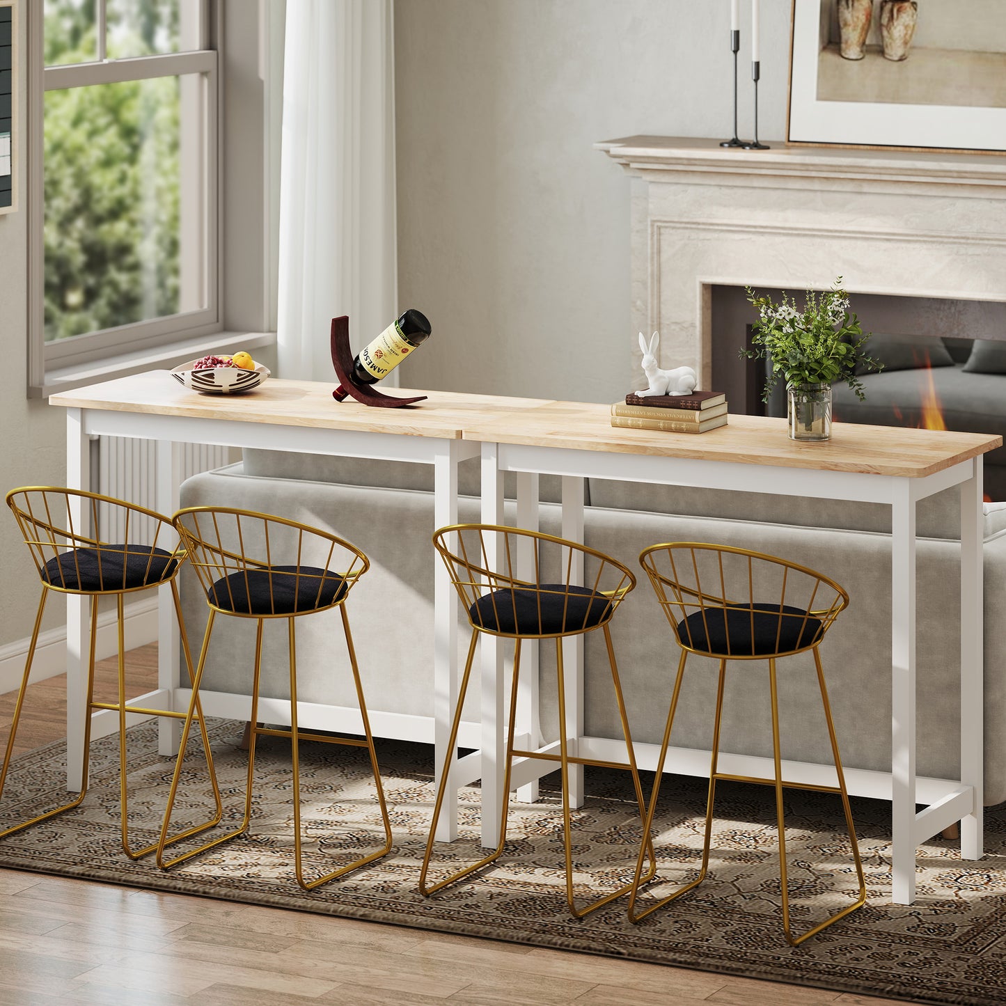 HOMCOM Bartisch, Eichenoptik, kompakt, Platz für 2 Personen, Naturholz+Weiß