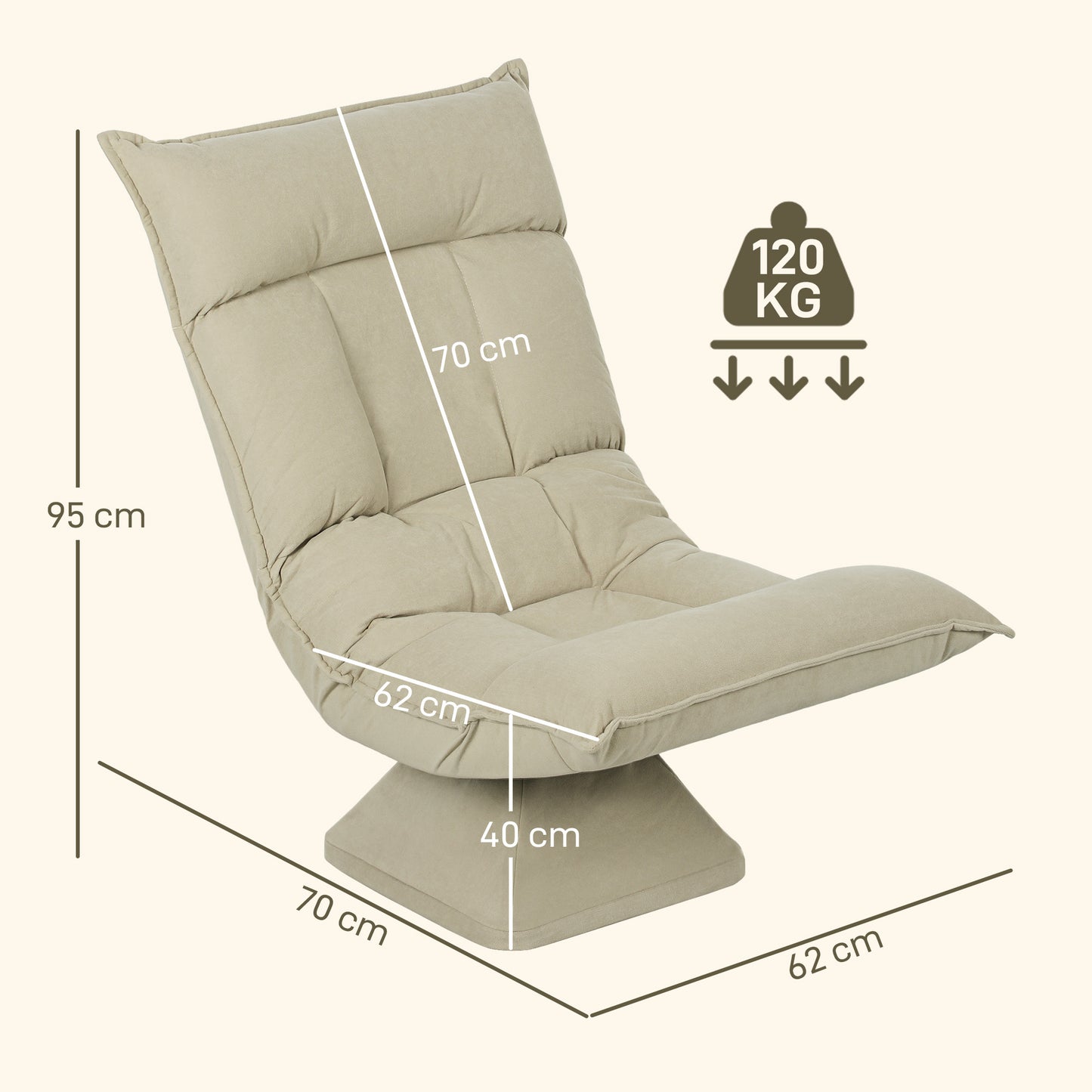 HOMCOM Bodensessel mit 5-fach verstellbarer Rückenlehne, drehbar, moderner Polsterstuhl, Beige